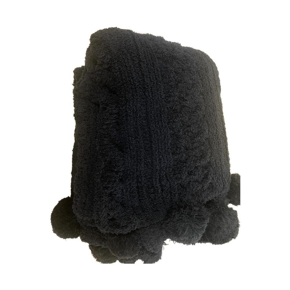 Peace Love World 70x60 Pom Pom Cable Knit Blanket Black